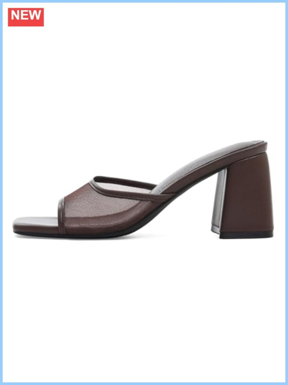 Mesh Block Heel Sandals Open Square Toe Slip On Dressy Mules 2.95in Heel